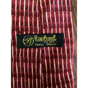 Raphael Roma Milano Mens Silk Tie Red Cream Striped Handmade Necktie